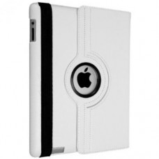 White PU Leather 360 Degree Rotating Case Cover Stand For iPad 2 New, iPad 3, & iPad 4 With Wake & Sleep Function